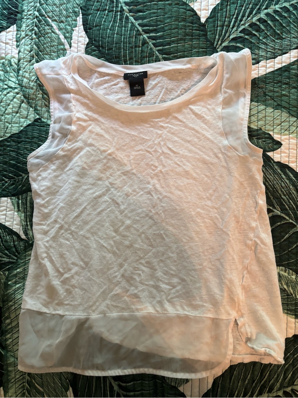 Ann Taylor White Sheer-Hem Sleeveless Shell Top